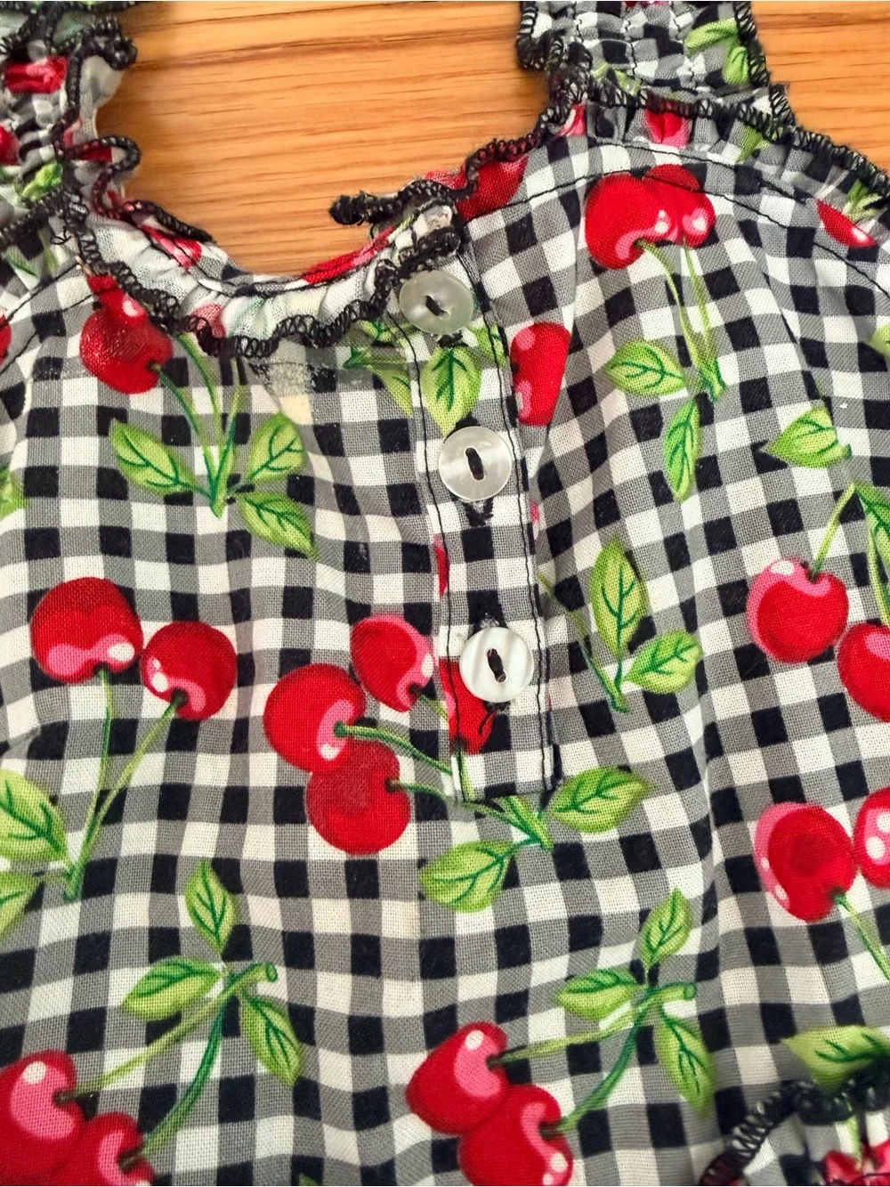 ASD Living Kids Gingham Cherry Apron with Tie Waist
